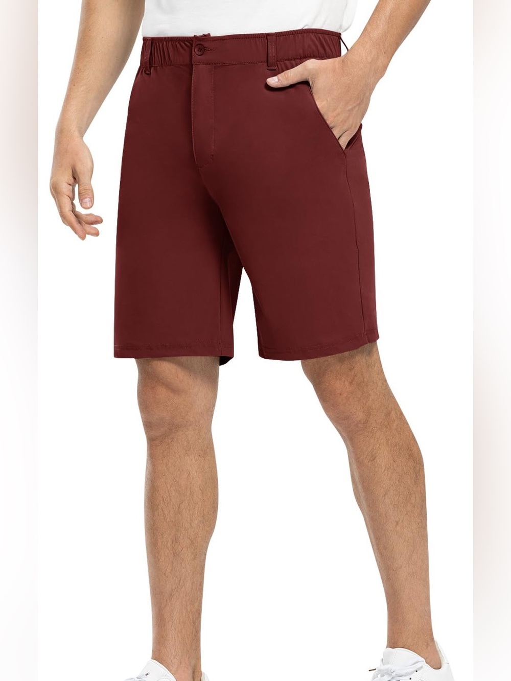 Men's Flat Front Performance Shorts in Wine Red Size 30